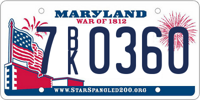 MD license plate 7BK0360