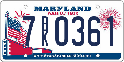 MD license plate 7BK0361