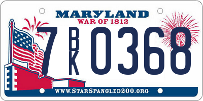 MD license plate 7BK0368
