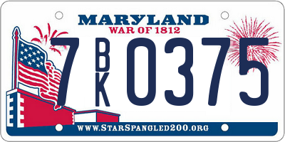 MD license plate 7BK0375