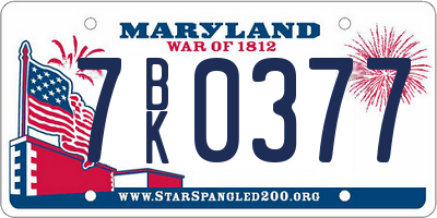 MD license plate 7BK0377