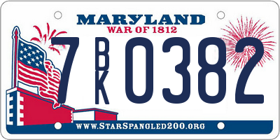 MD license plate 7BK0382