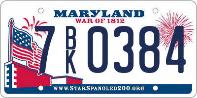MD license plate 7BK0384