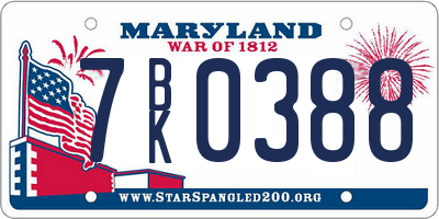 MD license plate 7BK0388