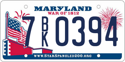 MD license plate 7BK0394