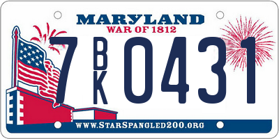 MD license plate 7BK0431