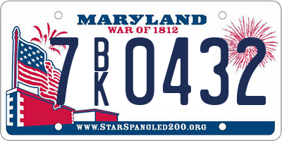 MD license plate 7BK0432