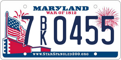MD license plate 7BK0455