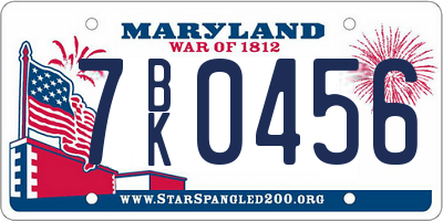MD license plate 7BK0456