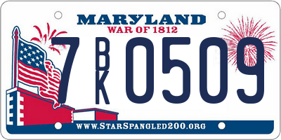 MD license plate 7BK0509