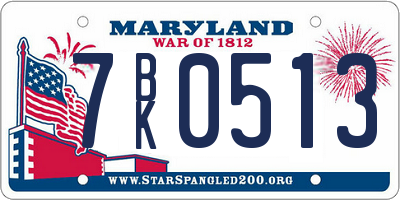 MD license plate 7BK0513