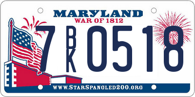 MD license plate 7BK0518