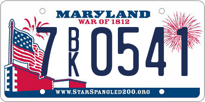 MD license plate 7BK0541