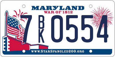 MD license plate 7BK0554