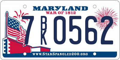 MD license plate 7BK0562