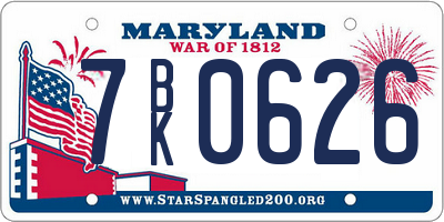 MD license plate 7BK0626