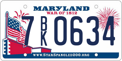 MD license plate 7BK0634