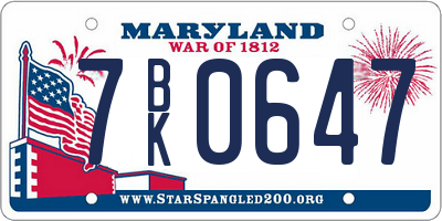 MD license plate 7BK0647