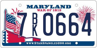 MD license plate 7BK0664