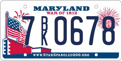 MD license plate 7BK0678