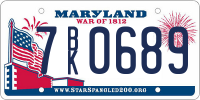 MD license plate 7BK0689
