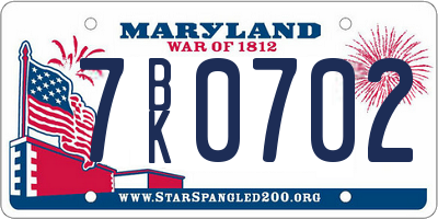 MD license plate 7BK0702