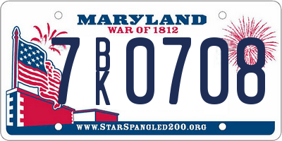 MD license plate 7BK0708