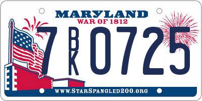 MD license plate 7BK0725