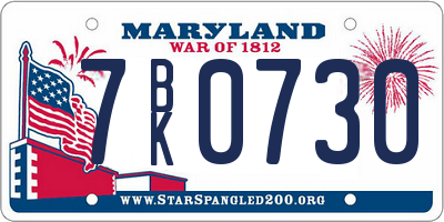 MD license plate 7BK0730