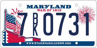 MD license plate 7BK0731