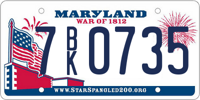 MD license plate 7BK0735