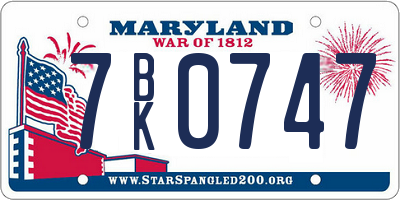 MD license plate 7BK0747