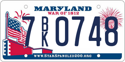 MD license plate 7BK0748