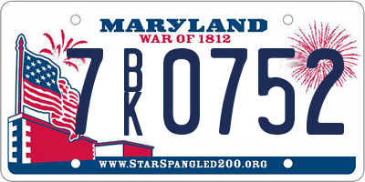 MD license plate 7BK0752