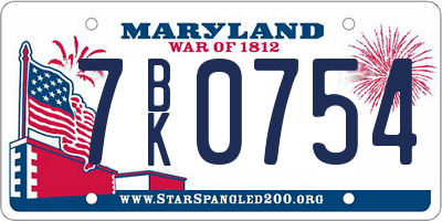 MD license plate 7BK0754