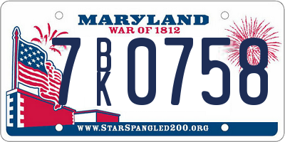 MD license plate 7BK0758