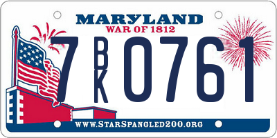 MD license plate 7BK0761
