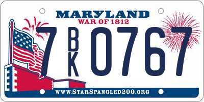 MD license plate 7BK0767