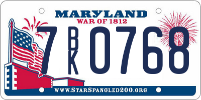 MD license plate 7BK0768
