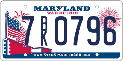 MD license plate 7BK0796