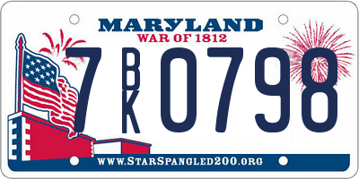 MD license plate 7BK0798