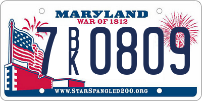 MD license plate 7BK0809