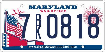 MD license plate 7BK0818