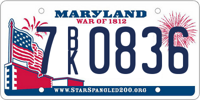 MD license plate 7BK0836