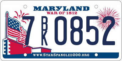 MD license plate 7BK0852