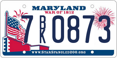 MD license plate 7BK0873