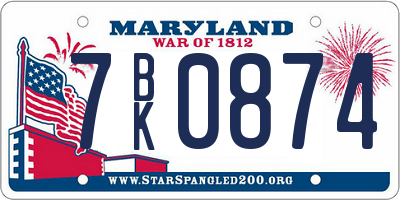 MD license plate 7BK0874