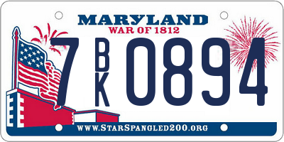 MD license plate 7BK0894