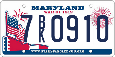 MD license plate 7BK0910
