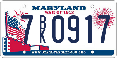 MD license plate 7BK0917